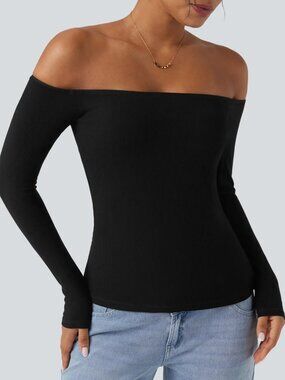 HALARA Ribbed Off-Shoulder 2-in-1 Top | Black | XL | NWT